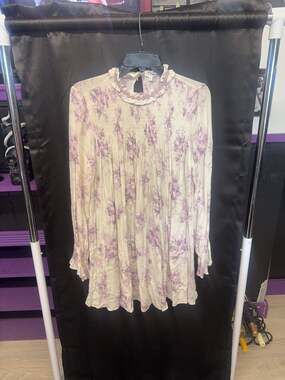 En Crème Women's Size S Floral Print Smocked Mock Neck Long Sleeve Mini Dress